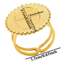 Detail view of adjustable gold stainless steel ring blank with size dimensions for DIY jewelry - J478 / Gold