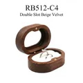 Portable walnut double slot ring box with clear lid window and beige velvet lining - Double Slot / With Window / No Engraving (Blank) / Beige Lining