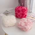 Three heart-embossed plush makeup bags in white, pink, and rose for travel storage - 14*5*14cm / Pink