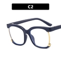 Square fashion glasses frame in deep blue finish with elegant gold metal accents - Multicolor Gradient / Dark Blue