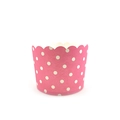 Pirottini per muffin rosa a pois bianchi con bordo ondulato per dolci e cupcake - Rosa a Pois