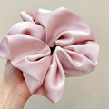 Oversized pink satin scrunchie with silk texture and elegant ruffles for hair styling - Oversized / Pink (Satin)