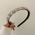 Baroque style hairband with pink square crystals and rhinestones on black frame - Pink