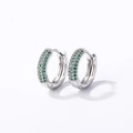 Boucles d'oreilles créoles en argent avec zircons verts pavés au design rond minimaliste - Plaqué Argent Zirconium Vert (Grand)