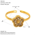 Macro shot of 18K gold plated stainless steel floral ring with zircon stones - Flower Style (SR232G)