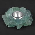 Natural green fluorite crystal candle holder with metallic aluminum cup and raw stone texture - Green Fluorite Holder with Alum Cup (7cm Diameter/No Candle)