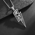 Pendente teschio fulmine stile punk retrò con catena box in acciaio al titanio argento - Ciondolo Singolo Color Argento