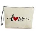 Cream canvas cosmetic bag with black love text and red heart print on white background - Style 3 (L-heart-ve Print)