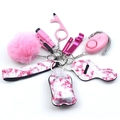 Pink self-defense personal alarm keychain set with wristlet strap and faux fur pompom - Pink Sweetheart (Style 20)