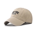 Close-up of NEW YORK 1625 black embroidery on khaki cotton washed baseball cap fabric - Adjustable / NEW YORK Beige