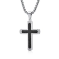 Minimalist stainless steel cross necklace for men with black carbon fiber inlay design - Steel Color