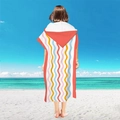 Microfiber hooded beach poncho with pink and blue wave stripes and orange hood - Pullover Style - Wave Stripes