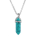Hexagonal turquoise column pendant necklace with silver metal finish on white background - Turquoise