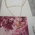 Minimalist gold necklace featuring a polished 3D L-shaped letter pendant on a bead chain - Letter L (20240329（3-6-10）)