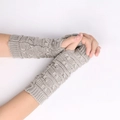Light grey cable knit fingerless gloves with thumb hole for winter warmth and arm protection - One Size / Light Gray