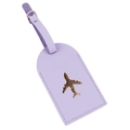 Waterproof light purple PU leather luggage tag with gold airplane and adjustable strap - Light Purple