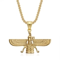 Gold Faravahar Anhänger Halskette mit Panzerkette aus poliertem Titanstahl - Nur goldener Anhänger
