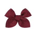 Deep red bow hair clip with textured glitter knit fabric for girls' accessories - Burgundy