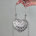 Silver heart-shaped luxury evening bag fully encrusted with sparkling rhinestones and crystals - Silver Heart Bag with Teardrop Crystals