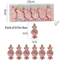 Set of 6 rose gold spiral candy Christmas ornaments with metallic finish and gold hanging ropes - Set of 6 / Rose Gold