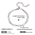 Polished silver stainless steel paperclip chain bracelet with round-cut zircon stones - Silver Paperclip Round Stone Style (JDB0112065-S)