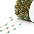 3mm emerald green natural stone beads on a gold plated stainless steel chain - 0.8mm Gold Chain 3mm Multi-color Beads V2