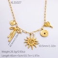 18K gold plated necklace with sunflower, angel heart, and butterfly charms, 40cm+5cm chain - XL31027 (Sun/Heart/Butterfly/Pearl Charms)