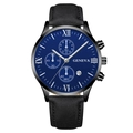 Fashionable blue dial men's watch with black leather strap and Roman numeral markers - Blue Dial Black Band