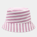 Detail of pink and white striped cotton bucket hat showing fabric texture and flat top design - Pink and White Horizontal Stripes (23#)