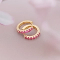 18K gold hoop earrings with sparkling pink cubic zirconia stones in an elegant INS style - 2# Rose Red