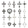 Set di 20 ciondoli a croce in argento vintage in vari stili per la creazione di gioielli DIY - Argento Antico (20 pezzi)