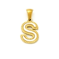 Polished gold S-letter pendant with white enamel inlay and beaded edge detail - Letter S (Single Pendant)