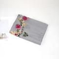 Grey embroidered scarf shawl with vibrant floral patterns on soft textile fabric - 170x90cm / Light Gray