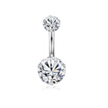 Polished silver navel ring set featuring sparkling round white zircon stones and curved bar - Silver Top-Bottom Zircon