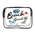 Transparent PVC toiletry bag with black zipper and Beach Survival Kit print illustration - 092-Beach Vacation Illu