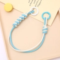 Handwoven blue and white leather strap with metal rings for bags and keychains - Hand Chain / Blue + White