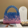 Borsa a mano artigianale con perline di cristallo e sfumatura blu e rosa alla moda - 19.5*12*5cm / Celeste e Rosa