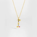 Elegant gold S925 silver necklace with letter I pendant and colorful gemstones - Gold Letter I