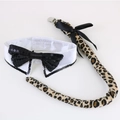 Coda leopardata in peluche e colletto bianco con fiocco di paillettes nere - Set Papillon e Coda
