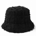 Detailed view of black checkered bucket hat featuring frayed edges and textured fabric - M (56-58cm) / Black