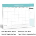 Mint green A4 family planner notebook with 52 pages of habit trackers and weekly schedules - Monthly Plan - Blue