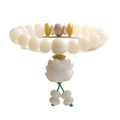 Detail of white Bodhi seed prayer beads with lotus pendant and star-moon accent - White Jade Bodhi + Lotus