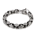 Retro silver men's punk bracelet with geometric cube links and engraved lobster clasp - Geometric Grid Cube Style (KB101002-BD)