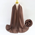 Brown pearl chiffon scarf on mannequin with close-up fabric texture detail view - Brown