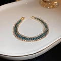 Vintage gold tennis bracelet with three rows of blue and white crystals for women - Gold Full Diamond Triple Row Bracelet (21#)