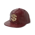 Berretto hip hop bordeaux effetto coccodrillo con simbolo del dollaro in strass - M (56-58cm) / Rosso