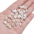 White acrylic 4x7mm round letter bead with gold W character for DIY jewelry - Letter W
