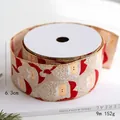 Cinta de Navidad 6.3cm x 9m con patrón de Papá Noel y bordes de alambre dorado - 10 Yardas (aprox. 9m) / Cinta de Terciopelo con Estampado de Papá Noel