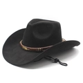 Black faux suede western cowboy hat with ethnic braided band and adjustable wind strap - M (56-58cm) / Black