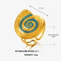 Adjustable gold stainless steel ring with a heart-shaped blue spiral shell motif - Heart Spiral Pattern (873-15) / Gold